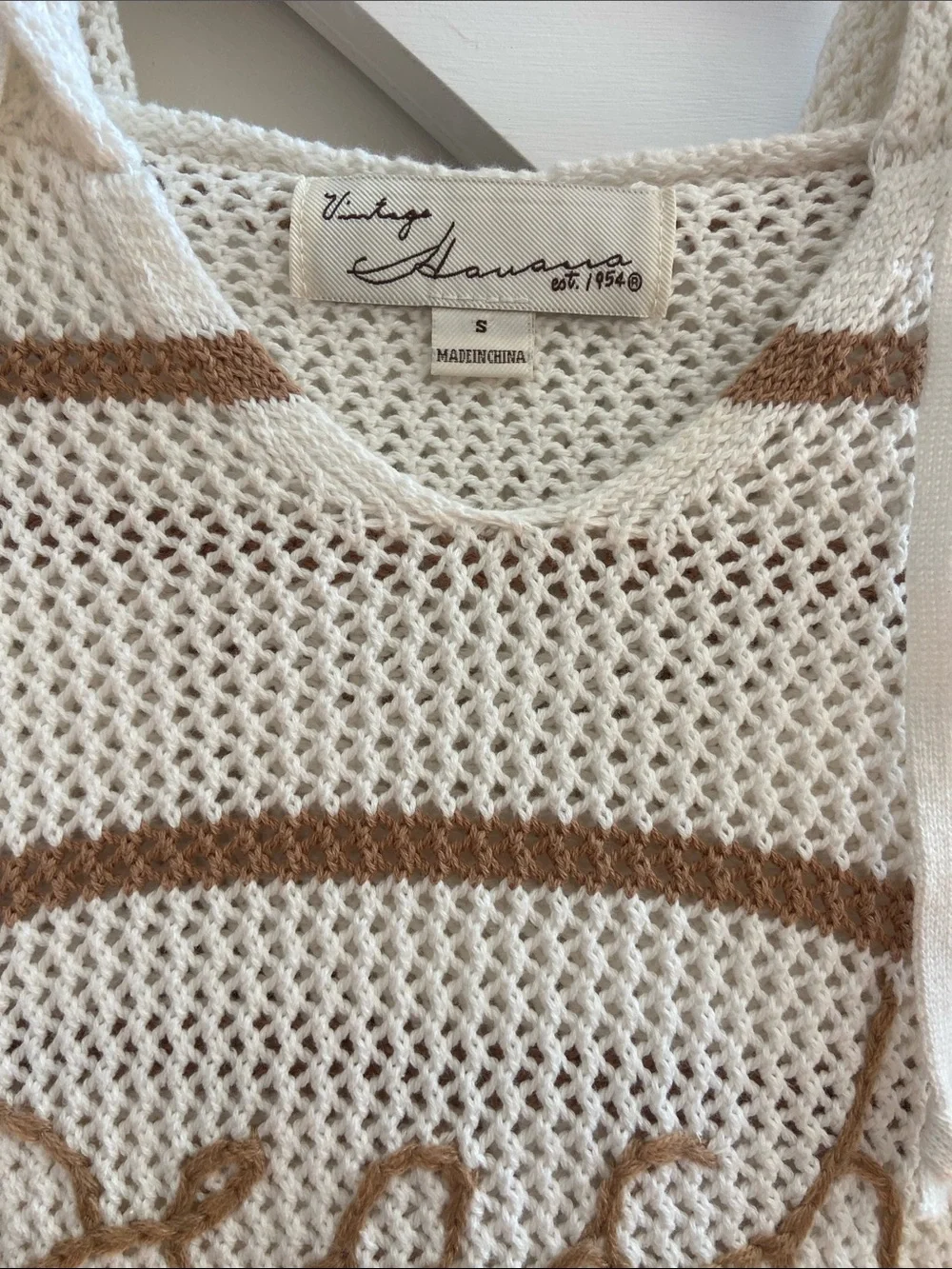 beachlunchlounge Cream & Brown Open-Knit Hoodie Sweater/ slouchy